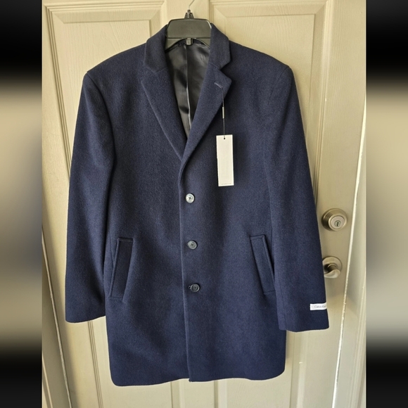 $395 Calvin Klein Long Coat 40 Mens Prosper Blue Wool Blend Heavy Old Money New - Picture 2 of 14